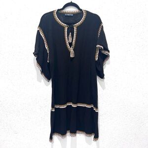 Zara Black Knit Dress with Multicolor Trim‎ L